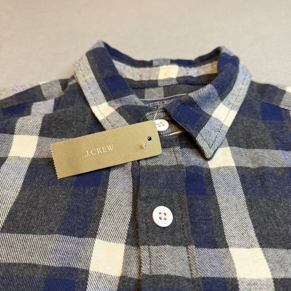 J.Crew Mens Sportsman Plaid Flannel Shirt Blue Grey White Cotton XS NEW